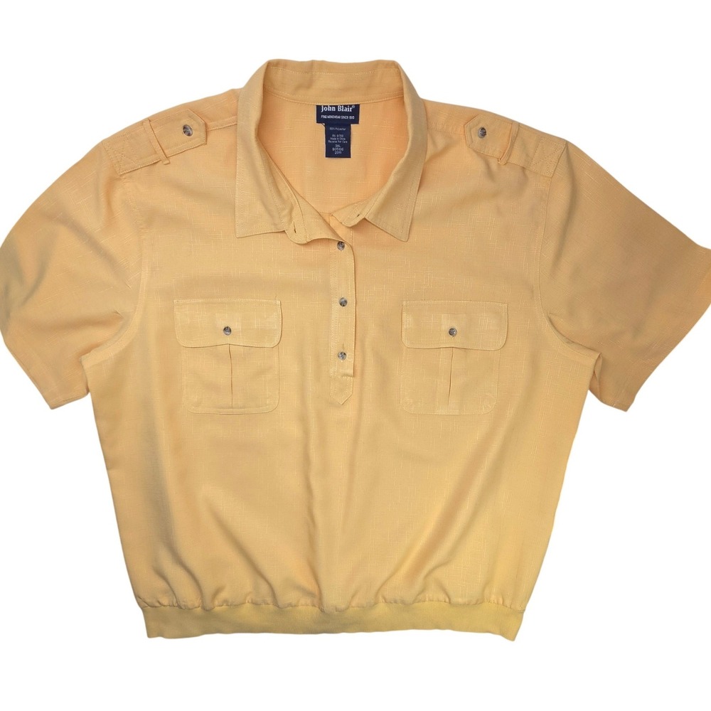 John Blair Mens 3XL Yellow Textured Banded Bottom Shirt Epaulets Short Sleeve
